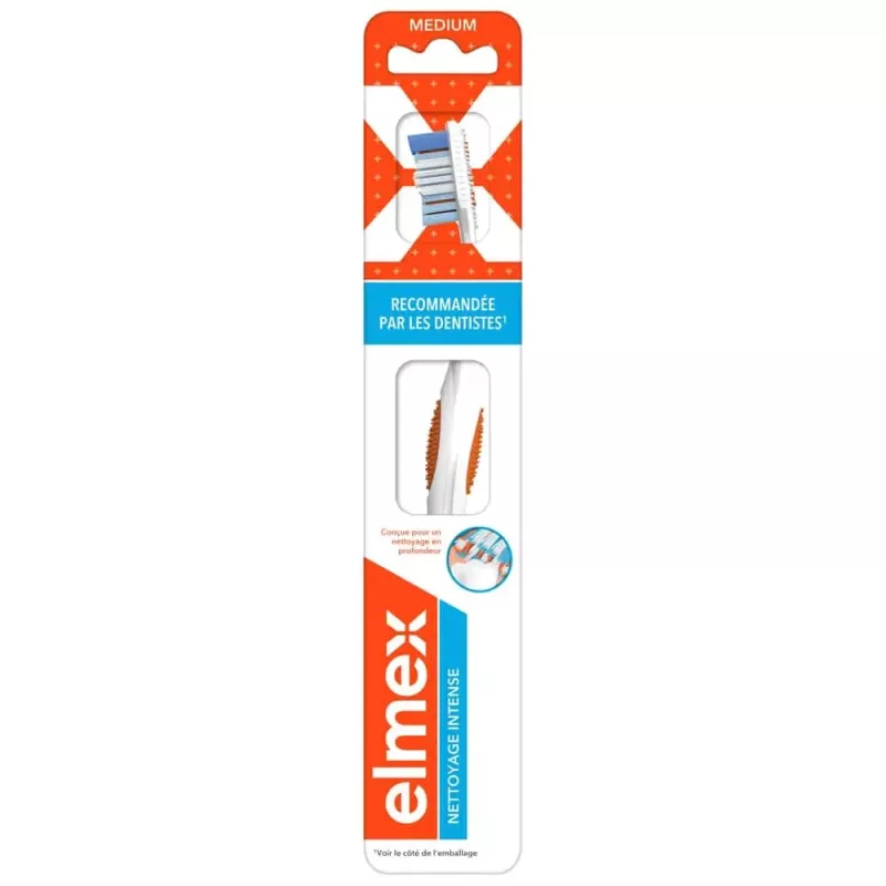Brosse à dents médium Elmex Nettoyage Intense - Hygiène bucco-dentaire - Coloris aléatoires