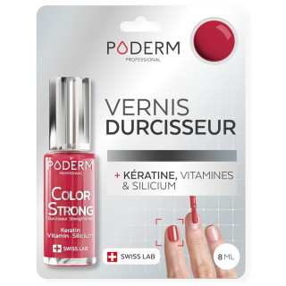 Vernis à ongles Rouge Rose Color Strong Durcisseur Poderm - Renforce et régénère - 8ml