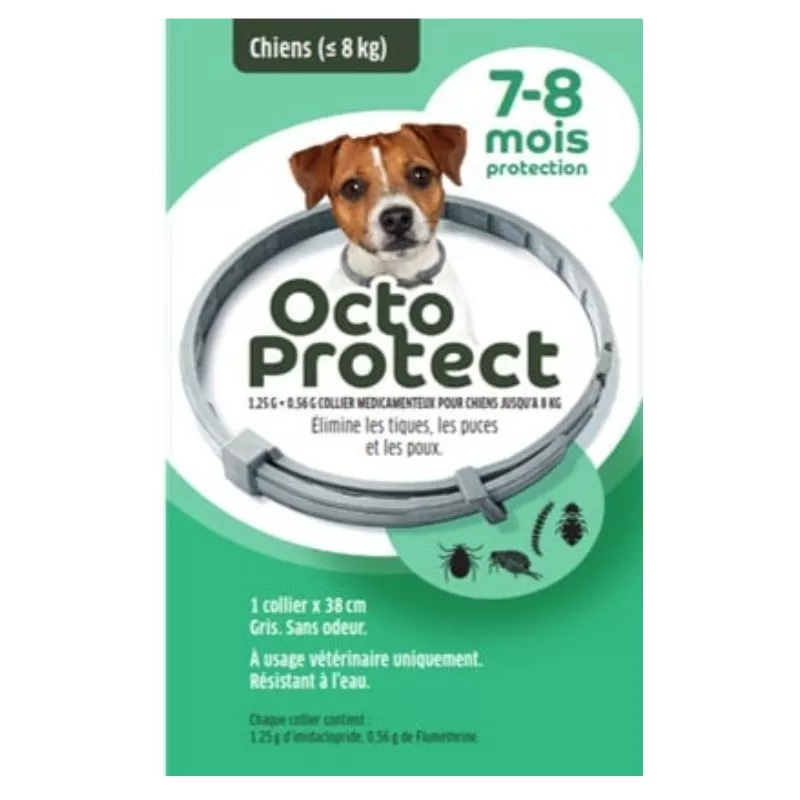 Collier antiparasitaire chiens - de 8 kg Octo Protect Elanco - 7 à 8 mois de protection - 1 collier
