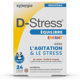 D-Stress Équilibre Enfant Synergia - Stress chez l'enfant - 24 comprimés à croquer goût cacao