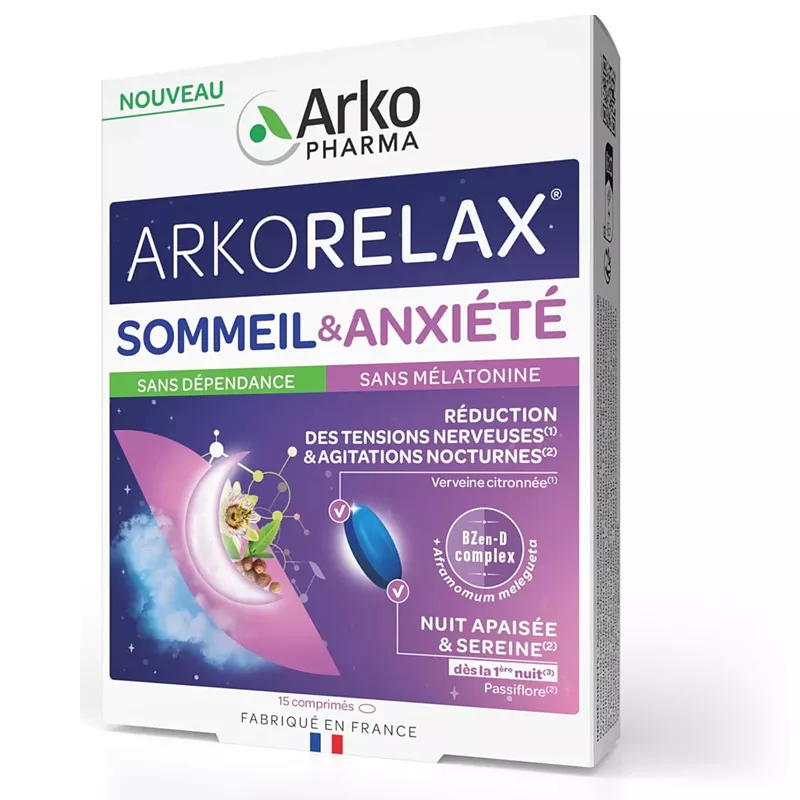 Arkorelax® Sommeil & Anxiété Arkopharma - Sans mélatonine - 15 comprimés