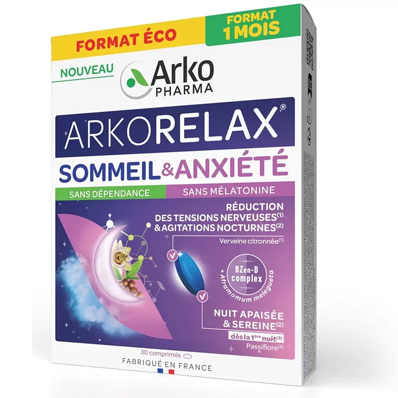 Arkorelax® Sommeil & Anxiété Arkopharma - Sans mélatonine - 30 comprimés