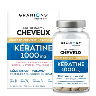Kératine 1000 mg Pro Keracys Granions - Chute de cheveux, croissance & résistance - 90 comprimés