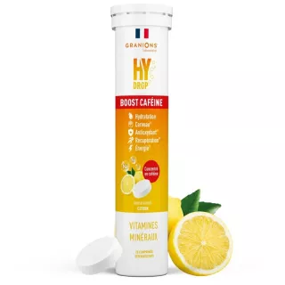 Pastilles d'hydratation 5 en 1 goût citron Hydrop Boost Caféine Granions - 20 comprimés