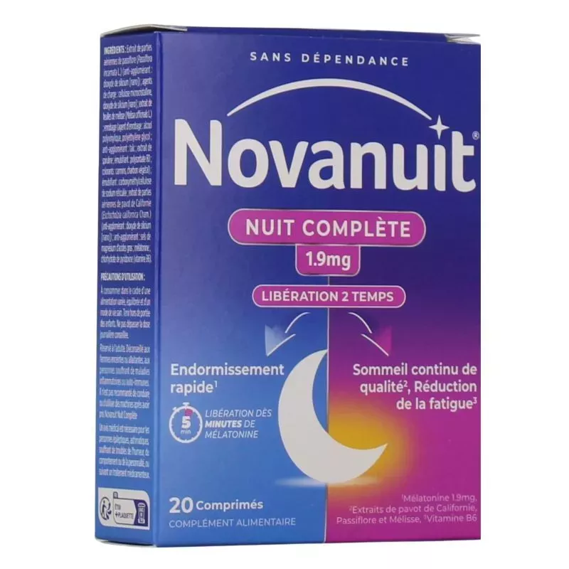 Nuit Complète 1.9mg Mélatonine sommeil de qualité Novanuit - 20 comprimés