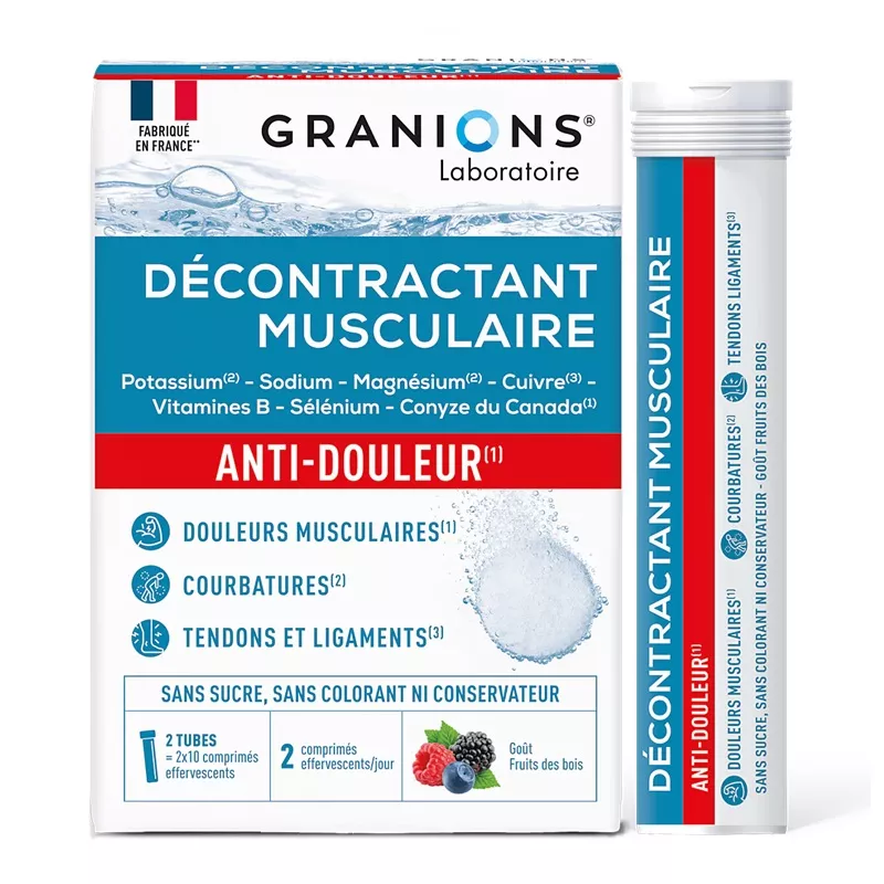 Décontractant musculaire anti-douleur Fruits des bois Granions - 20 comprimés effervescents