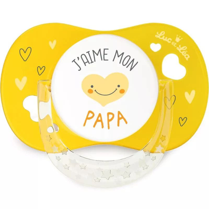 Sucette anatomique avec anneau 6-18m Confort+ "J'aime mom papa" Luc et Léa - x 1
