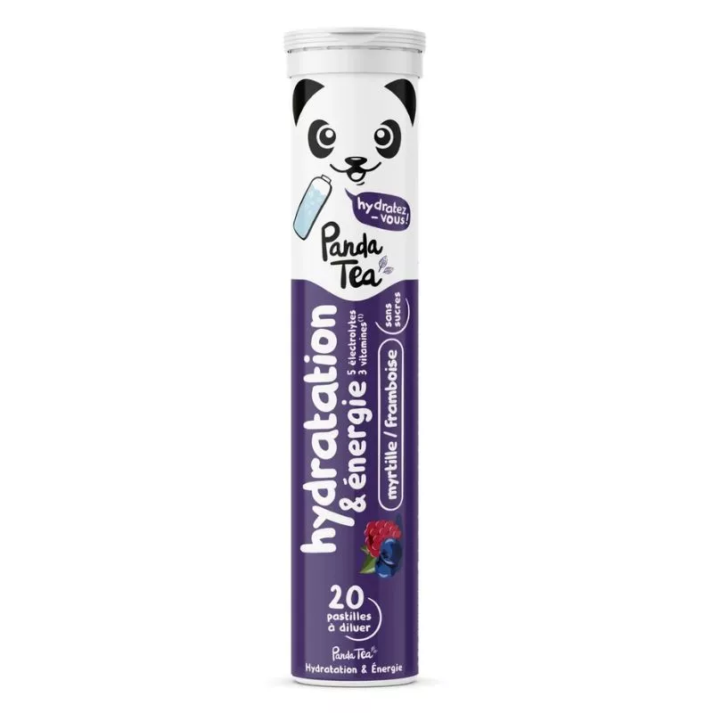 Pastilles hydratation & énergie Myrtille-Framboise Panda Tea - 20 pastilles à diluer