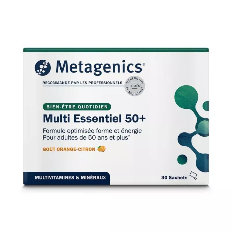 Multi Essentiel 50+ Metagenics - Forme et énergie - 30 sachets citron-orange