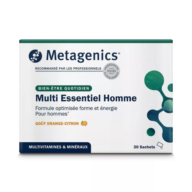 Multi Essentiel Homme Metagenics - Forme et énergie - 30 sachets citron-orange