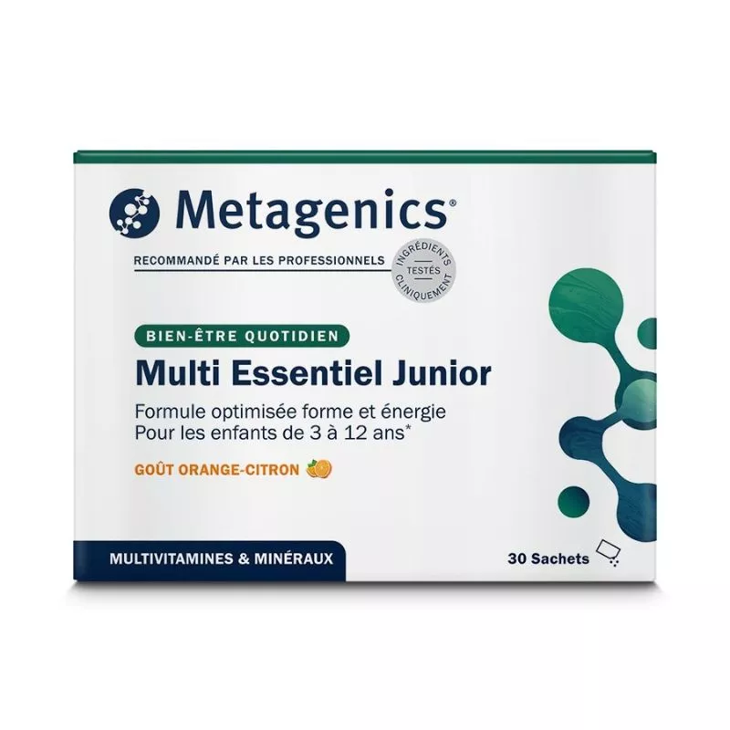 Multi Essentiel Junior Metagenics - Forme et énergie - 30 sachets citron-orange