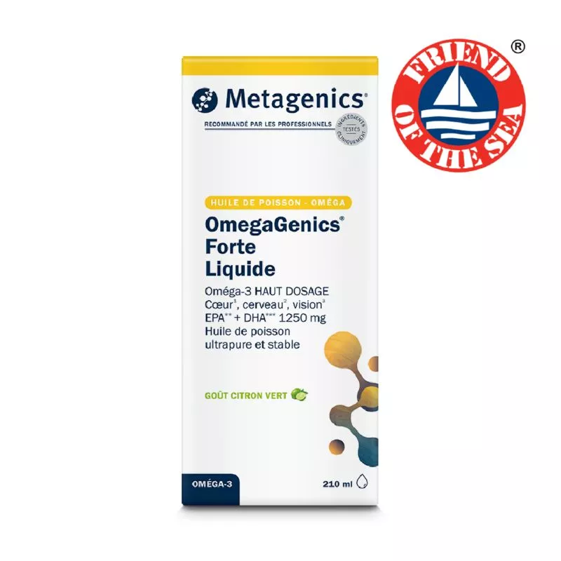 OmegaGenics Forte Liquide Metagenics - Santé cardiovasculaire - 42 portions citron vert