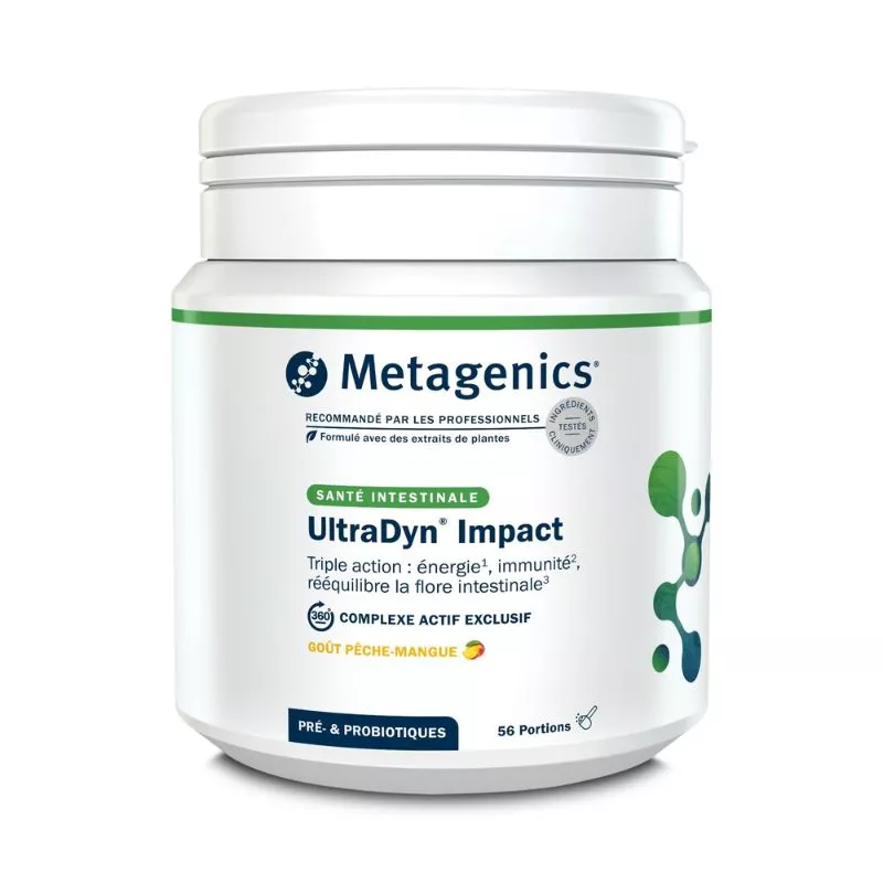 UltraDyn Impact Metagenics - Énergie, immunité et rééquilibre la flore intestinale - 56 portions mangue pêche