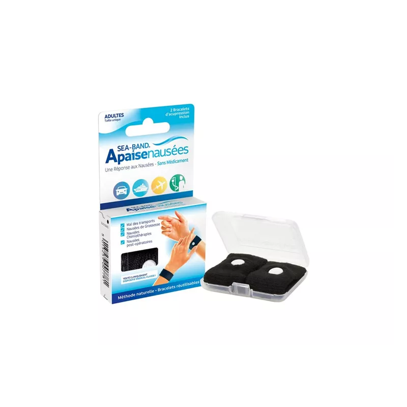 Paire de bracelets d'acupression noir adulte Apaisenausées Sea Band