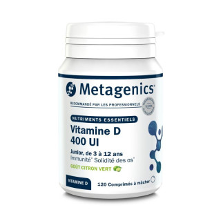 Vitamine D 400 IU Junior Metagenics - Santé osseuse et immunitaire - 120 comprimés à mâcher citron vert