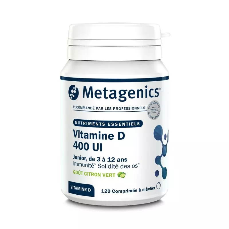 Vitamine D 400 IU Junior Metagenics - Santé osseuse et immunitaire - 120 comprimés à mâcher citron vert