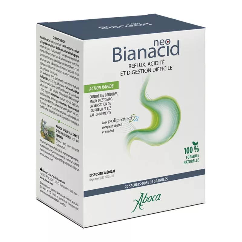 NeoBianacid Aboca - Reflux, acidité et digestion - 20 sachets-dose citron