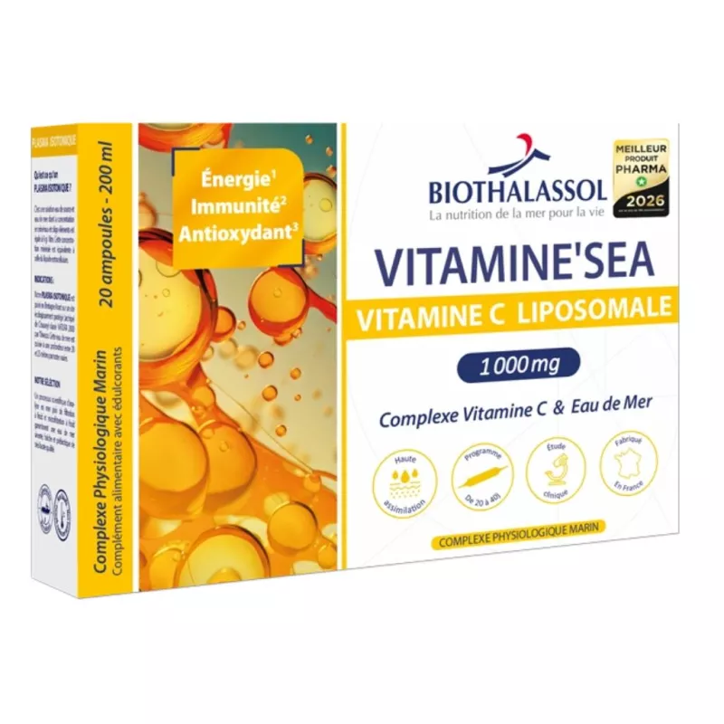 Vitamine C liposomale 1000mg Vitamine Sea Biothalassol - Réduction de la fatigue - 20 ampoules