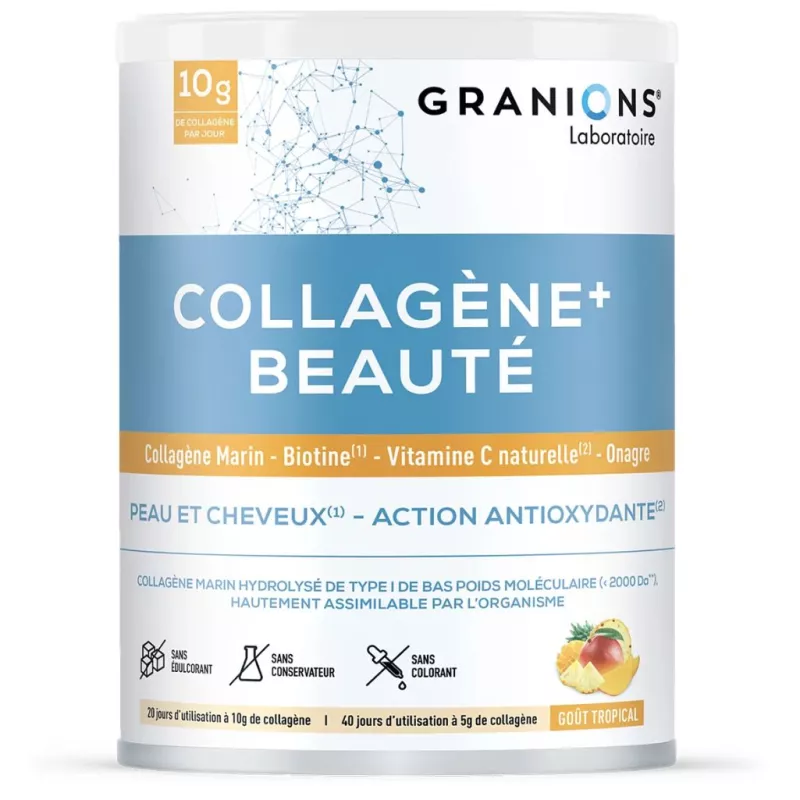 Collagène+ Beauté goût tropical Granions - Action antioxydante peau & cheveux - 220g