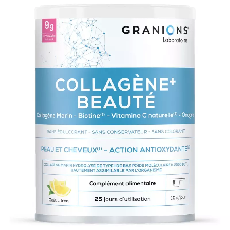 Collagène+ Beauté goût citron Granions - Action antioxydante peau & cheveux - 220g