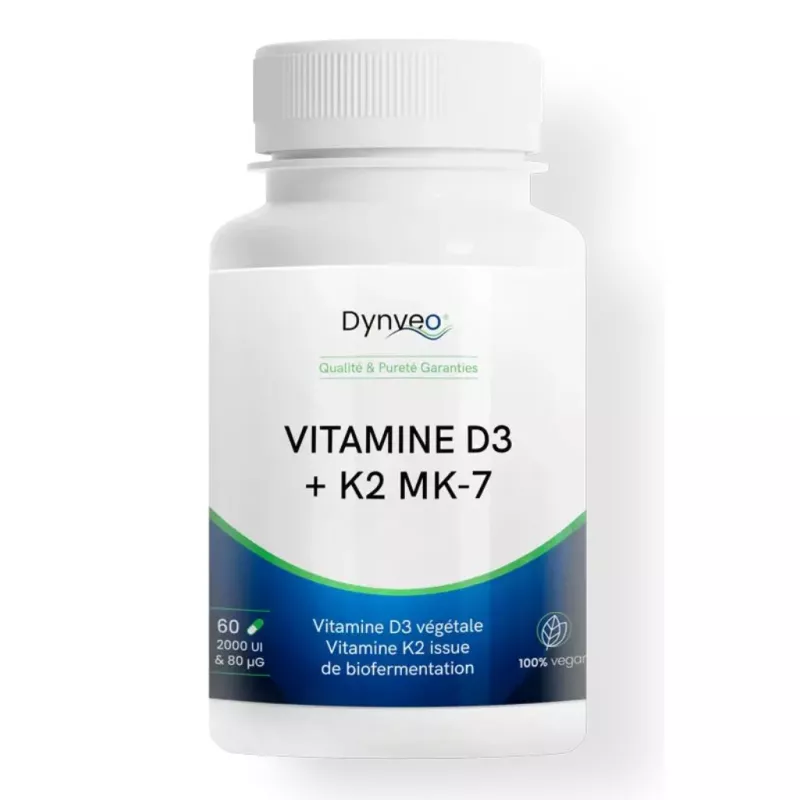 Vitamine D3 + K2 MK7 2000 UI Dynveo - Immunité & capital osseux - 60 gélules