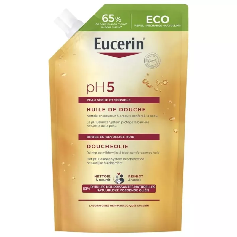 Huile de douche pH5 Eucerin - Peaux sensibles et sèches - Recharge 400ml