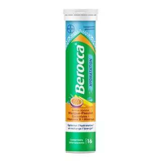 Berocca Hydratation Mangue-passion Bayer - Électrolytes & vitamines - 16 comprimés effervescents
