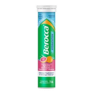 Berocca Hydratation Agrume Bayer - Électrolytes & vitamines - 16 comprimés effervescents