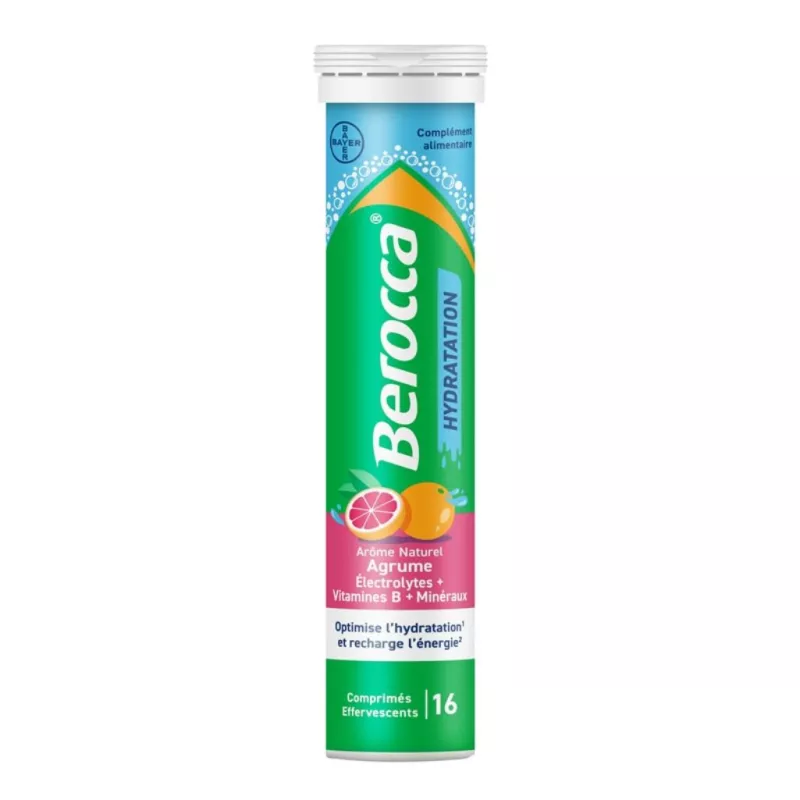 Berocca Hydratation Agrume Bayer - Électrolytes & vitamines - 16 comprimés effervescents