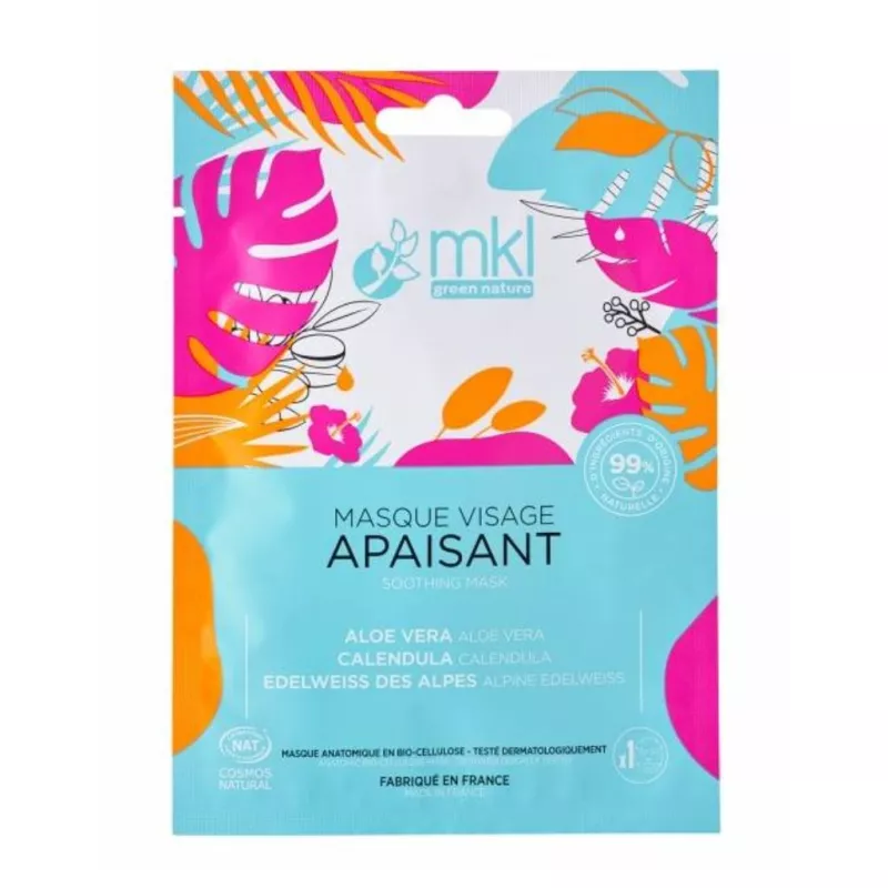 Masque visage apaisant en Bio-cellulose MKL Green Nature - Peaux sensibles - 10ml