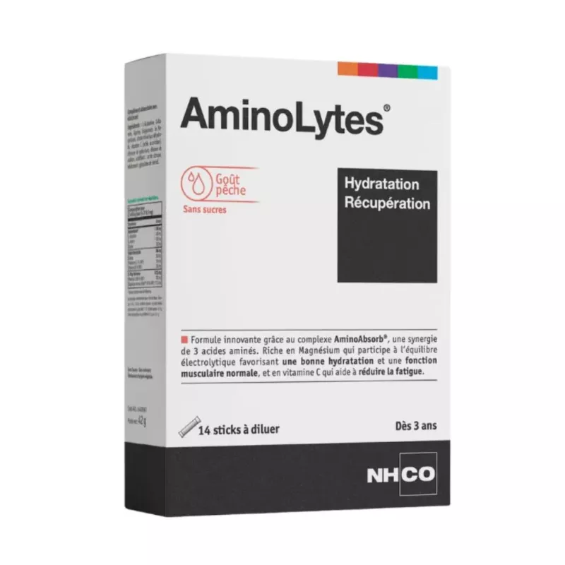 AminoLytes NHCO - Hydratation & récupération - 14 sticks à diluer goût pêche