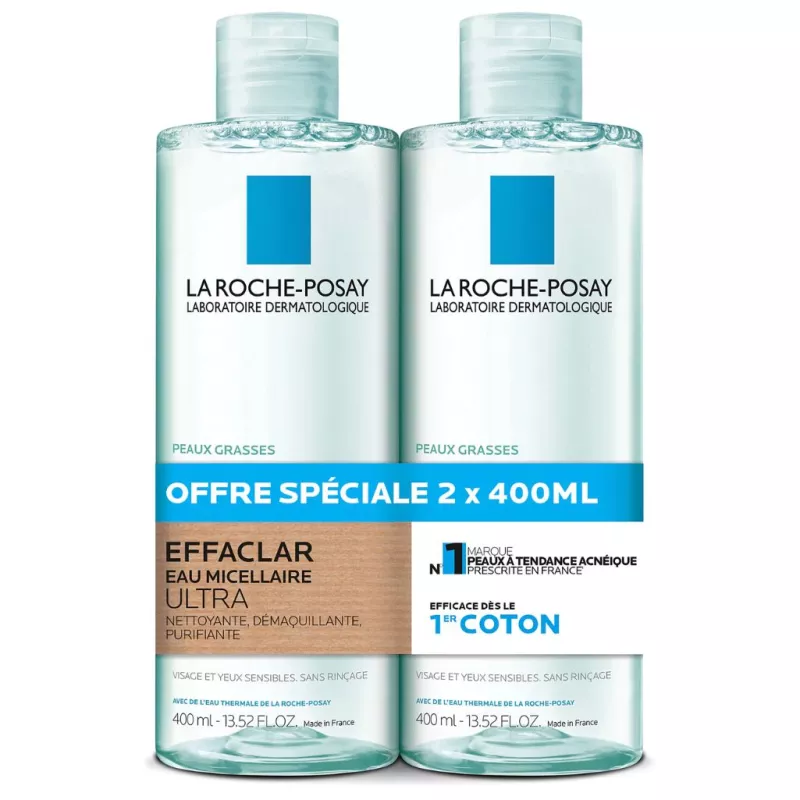 Eau micellaire Ultra Effaclar La Roche-Posay - Peaux grasses & sensibles - 2 x 400ml