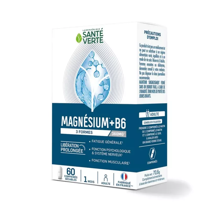 Magnésium à libération prolongée + Vitamine B6 Santé Verte - 60 comprimés