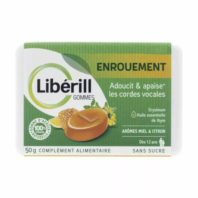 Gommes enrouement miel citron Libérill - Adoucit & apaise les cordes vocales - 50g
