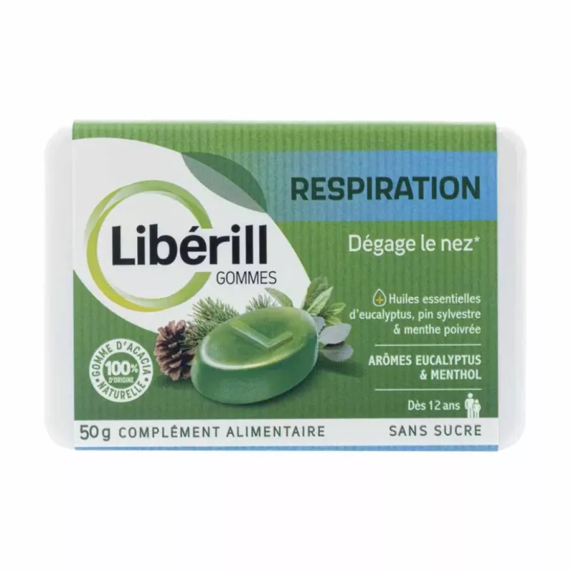 Gommes respiration eucalyptus & menthol Libérill - Dégage le nez - 50g