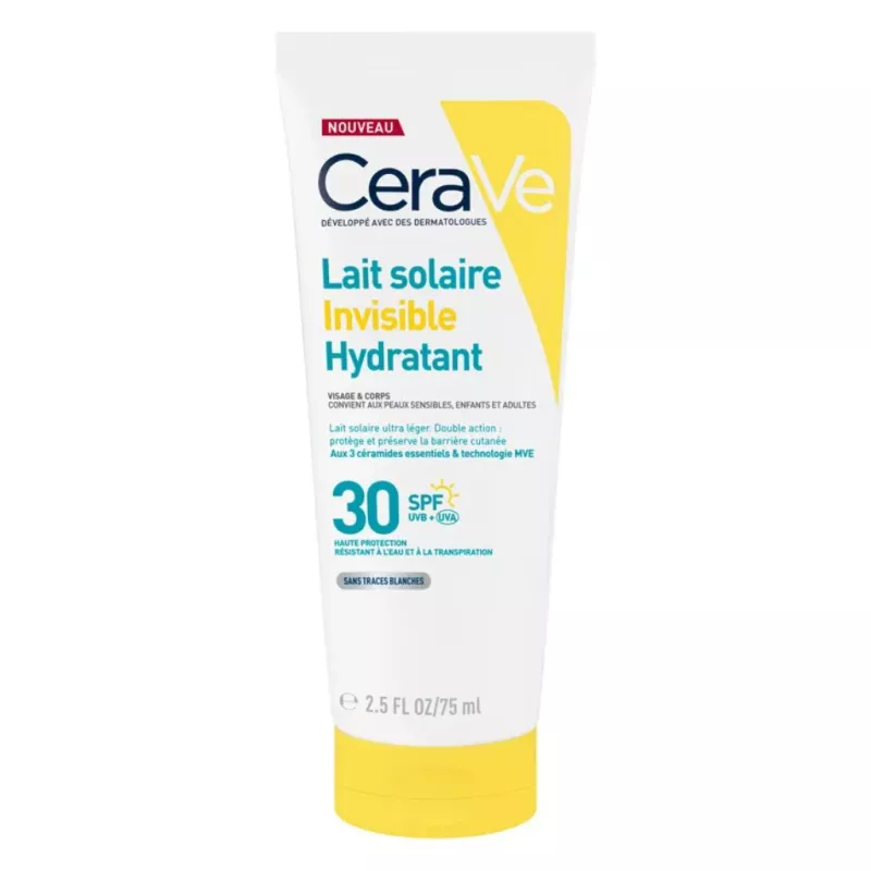 Lait solaire invisible hydratant SPF30 haute protection CeraVe - 75ml