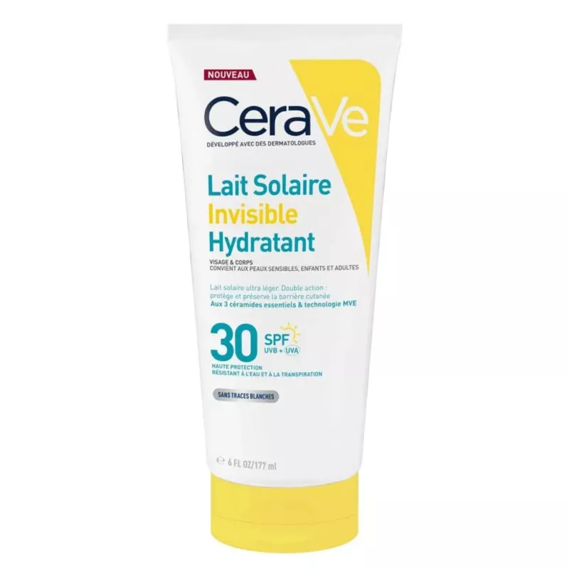 Lait solaire invisible hydratant SPF30 haute protection CeraVe - 177ml