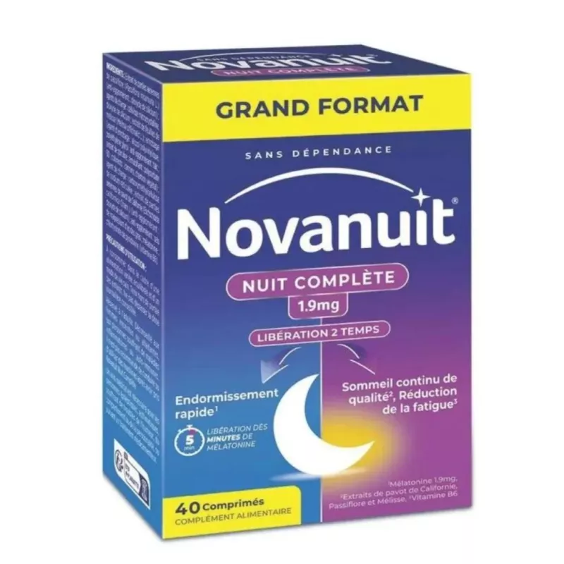 Nuit Complète 1.9mg Mélatonine sommeil de qualité Novanuit - 40 comprimés