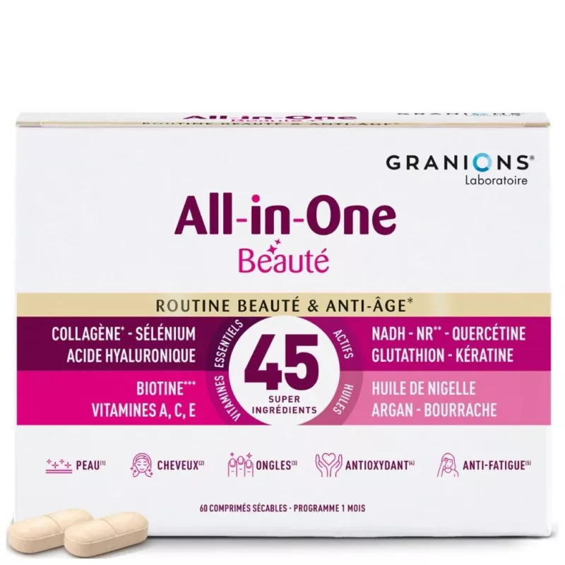Routine beauté & anti-âge All In One  Granions - Peau, cheveux, ongles - 60 comprimés