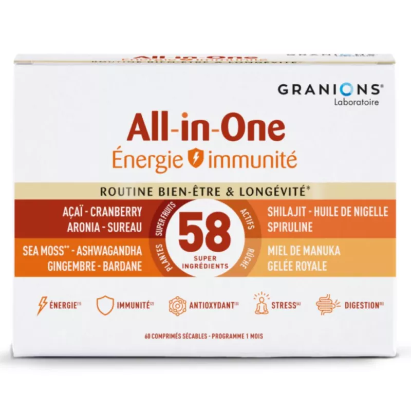 Routine bien-être & longévité All In One  Granions - Vitalité et anti-fatigue - 60 comprimés