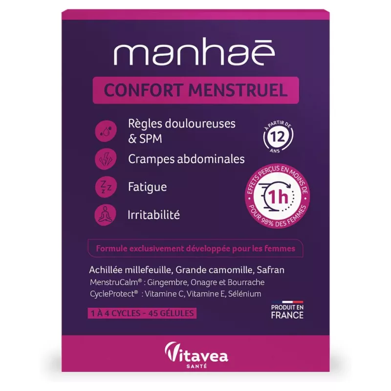 Manhaé Confort menstruel Vitavea - Bien-être des femmes pendant leur cycle - 45 gélules
