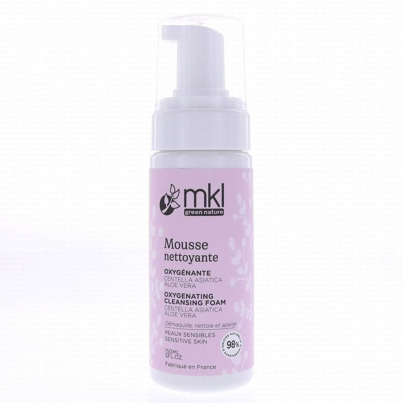 Packshot de la Mousse Nettoyante Oxygénante MKL pour peaux sensibles - 150 ml, flacon pompe soin vis