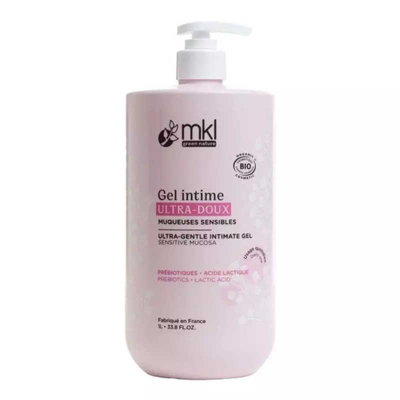 Packshot flacon pompe MKL Gel Intime Ultra-Doux à l'aloe vera bio et prébiotiques - 250 ml, soin int