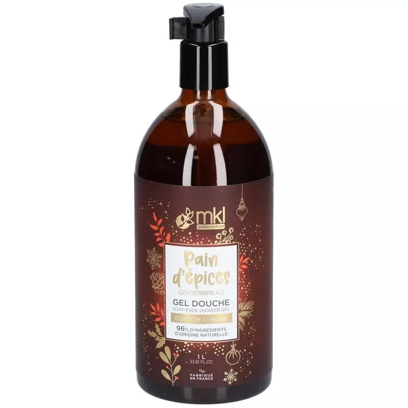 Packshot du MKL Gel Douche Pain d'Épices - 1L, flacon pompe 1 litre au parfum gourmand de pain d'épi