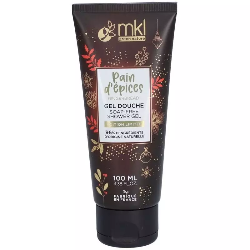 Packshot MKL Gel Douche Pain d'Épices Édition Limitée 100ml, tube élégant au parfum gourmand festif 