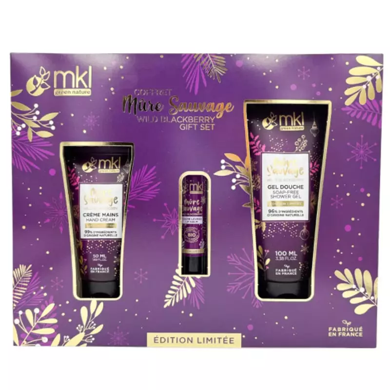 Packshot coffret MKL Coffret Délices de Mûre 3 soins - Gel douche, crème mains, brume à fragrance mû