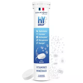 Pastilles d'hydratation 5 en 1 goût neutre Hydrop Granions - 20 comprimés effervescents