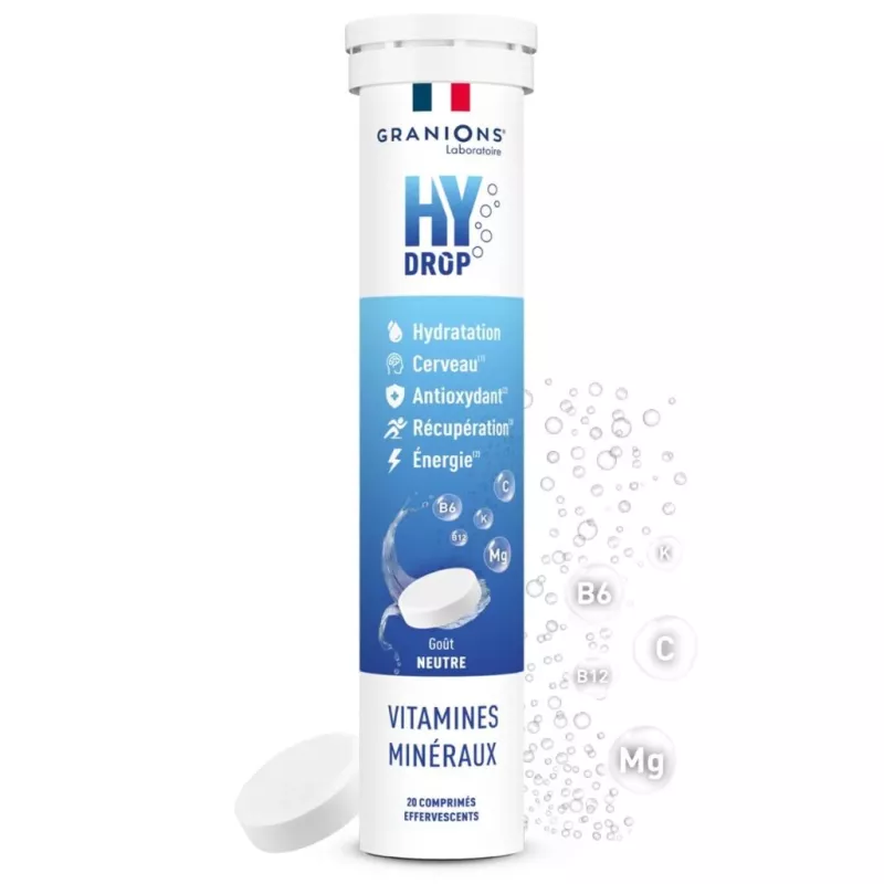 Pastilles d'hydratation 5 en 1 goût neutre Hydrop Granions - 20 comprimés effervescents