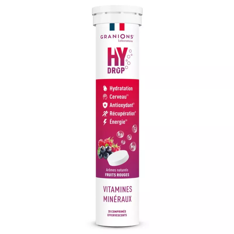 Pastilles d'hydratation 5 en 1 goût fruits rouges Hydrop Granions - 20 comprimés effervescents