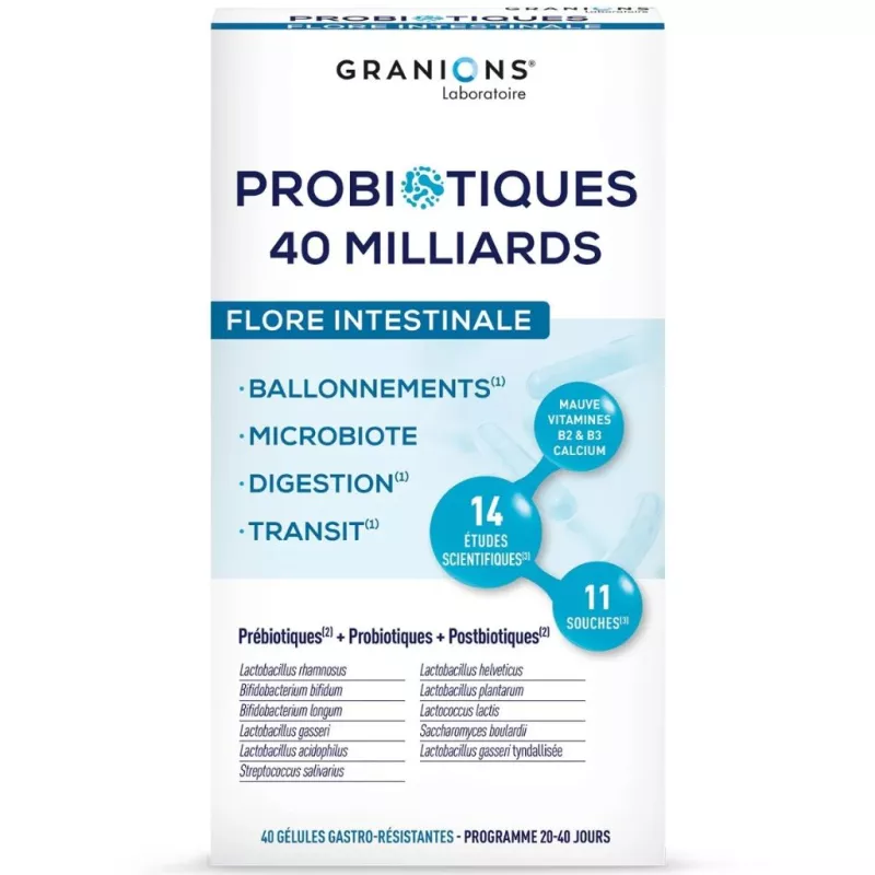 Probiotiques 40 milliards Granions - Flore intestinale - 40 gélules